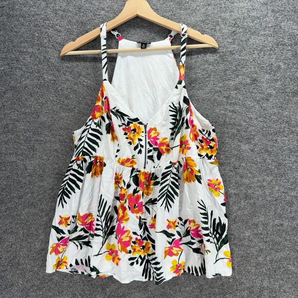 Torrid Blouse Women 0 White Floral V-Neck Zipper Sleeveless Spaghetti Strap - Picture 1 of 7